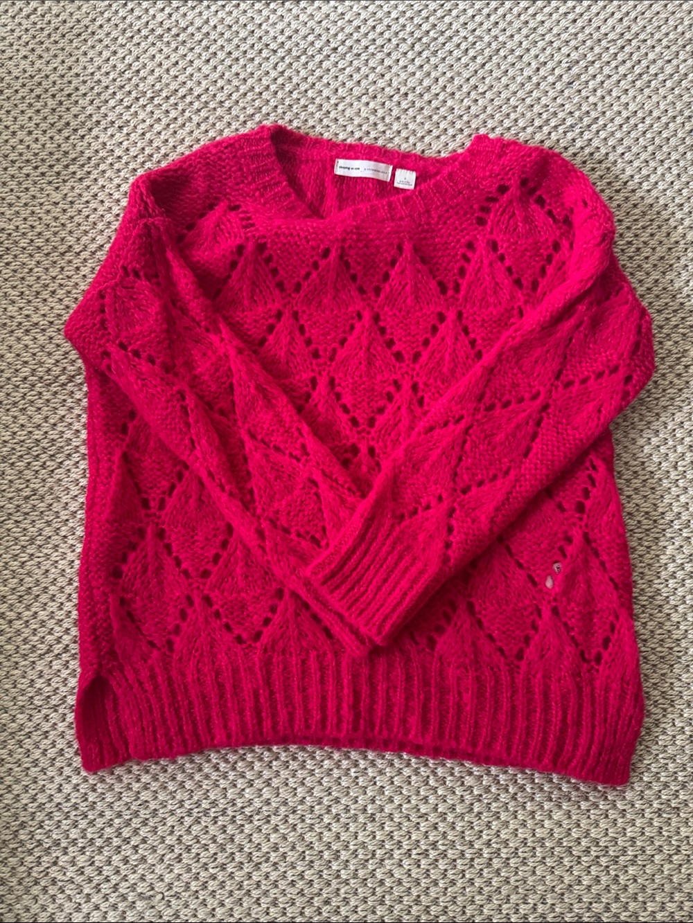 Anthropologie Openwork Crewneck Sweater - Bright Pink